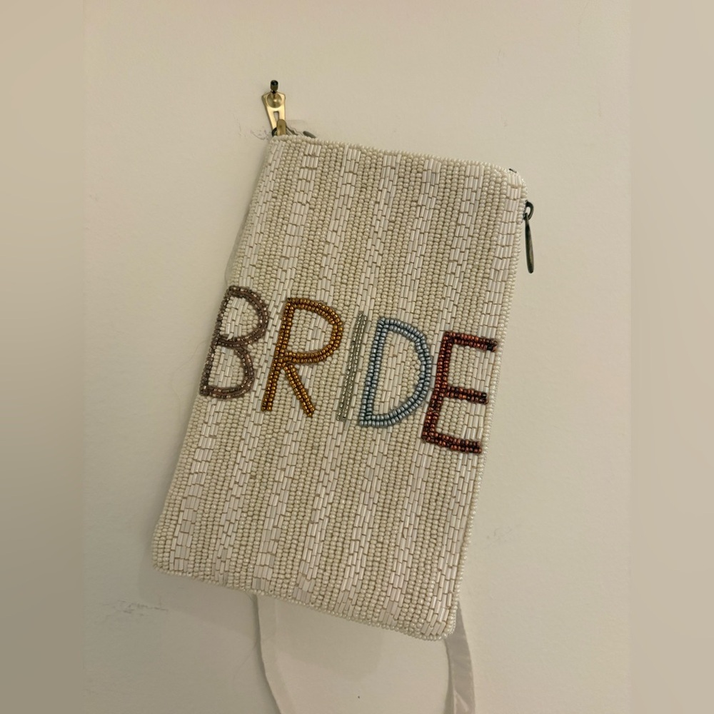 Beaded Bride Wedding Bachelorette Crossbody Clutch - White